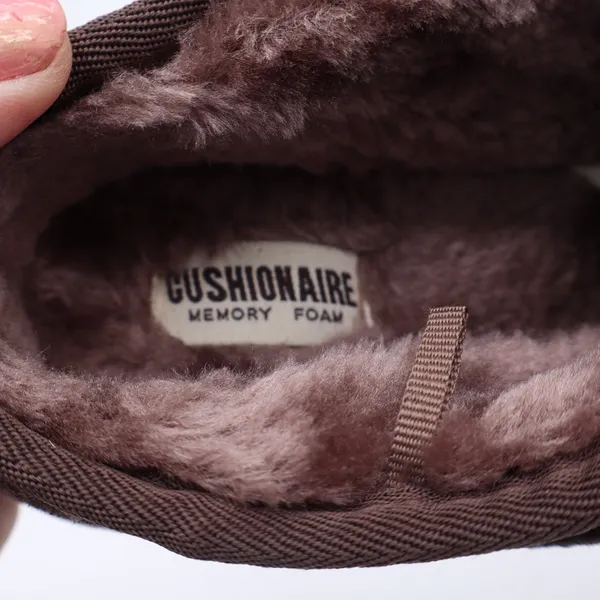 Cushionaire Slippers Women 8.5 Suede Memory Foam Mules Brown Faux Fur Excellent - Image 5