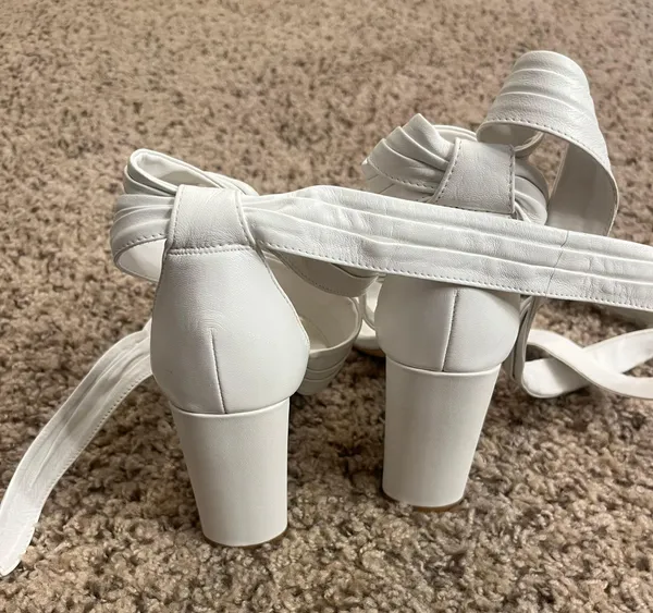Astraahh Leather Ankle Wrap Bow Block Heel Sandals - Image 4