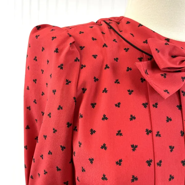 Vintage Adolfo‎ Saks Fifth Avenue Dress Maple Leaf Print Bow Secretary Mod S/M - Image 7