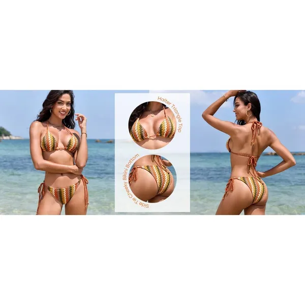 ZAFUL 2 Piece Triangle Bikini Swim Knitted Halter Bathing Suit US LARGE - Image 6