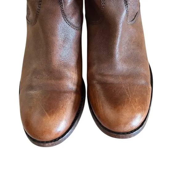 Frye Melissa Button Back Zipper Brown Leather Riding Boots, size 6 - Image 8