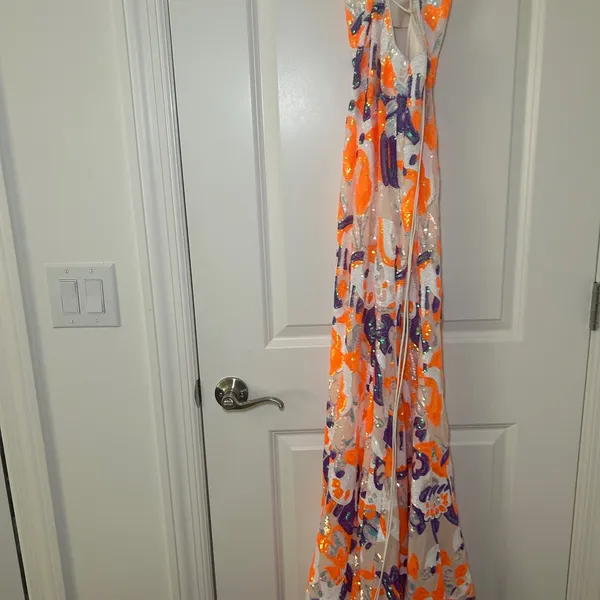 Jovani 26129 Fitted Long Formal Prom Dress Orange Purple White Sequins formal - Image 9