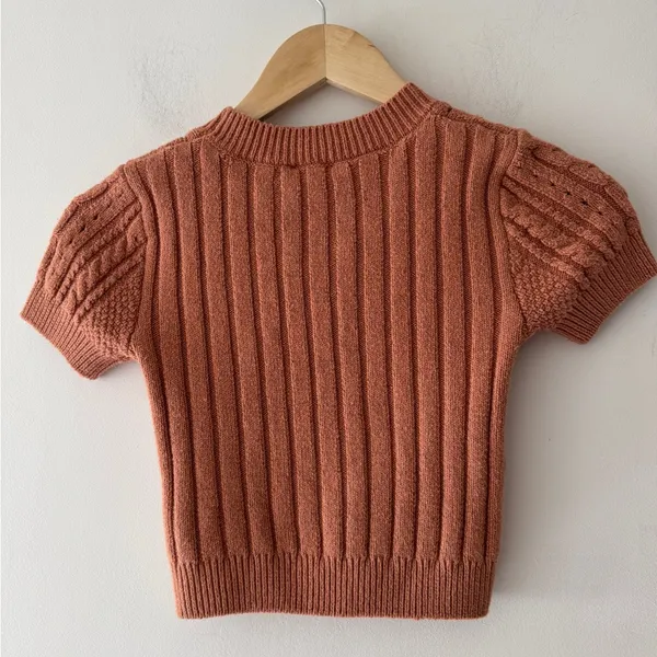 Free People Intimately Brown Cropped Short Sleeve Cable Knit‎ Sweater - Image 4