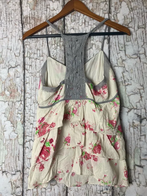 Vtg Free People Floral Tiered Boho Cottagecore crochet Cami Pink & Green 8 - Image 7