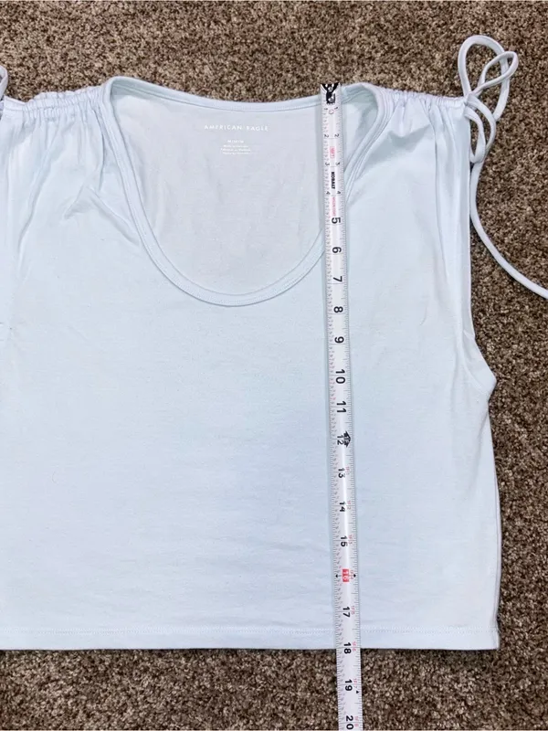 American Eagle Light Blue Tie-Shoulder Scoop Neck Crop Top Medium - Image 4