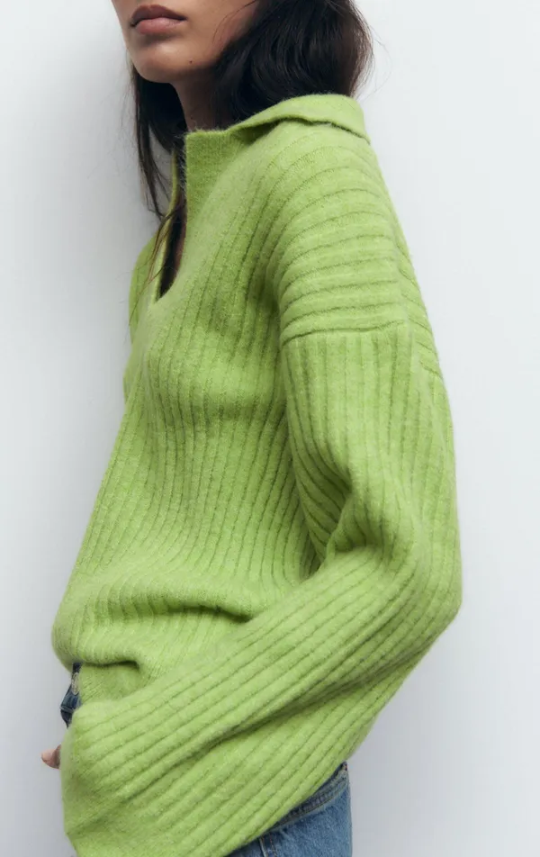 ZARA Ribbed Collar Relaxed Sweater Cardigan - Image 4