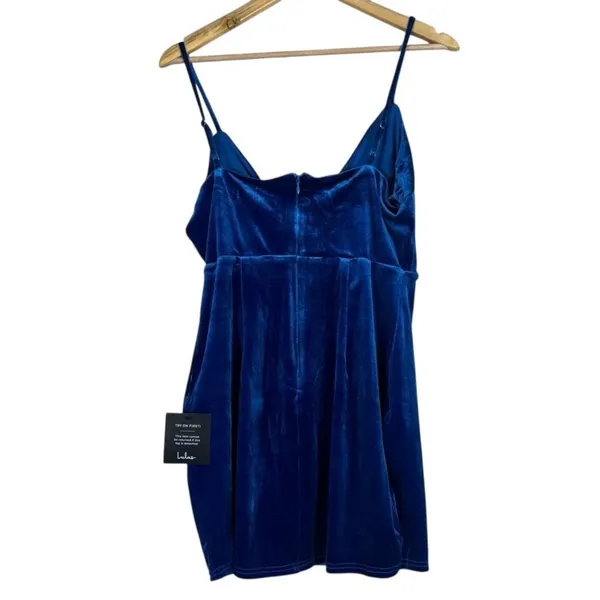 NWT Lulus Royal Blue Velvet Surplice Mini Bodycon Dress Cocktail Size L - Image 5