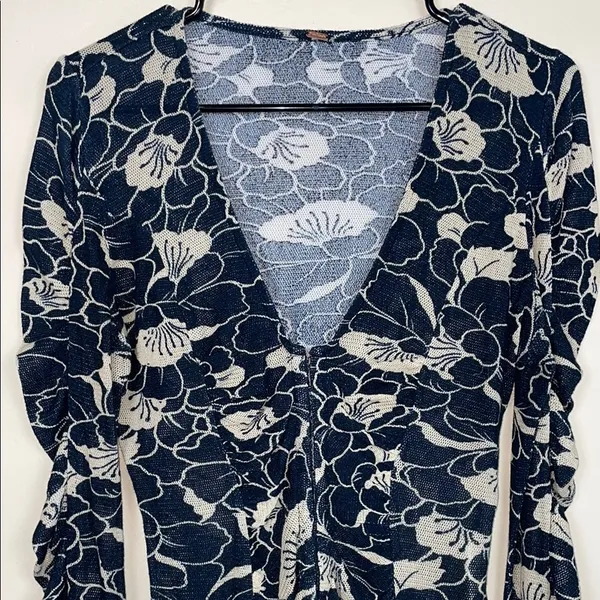 Free People Women’s Through the Meadow Floral Ruched Hook-Closures Ruffle Blouse - Image 2