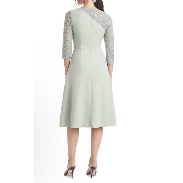 JS Collections Women Asymmetrical Lace-Trim 3/4 Sleeve‎ Fit & Flare Dress Size 8 - Image 2