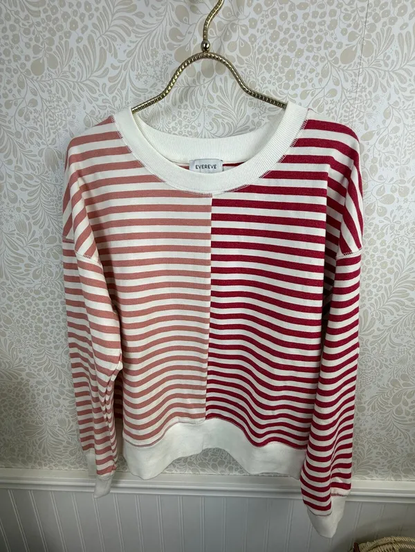 Evereve Red and Pink Tyra Striped Pullover Sweatshirt - Size - Small - Image 3