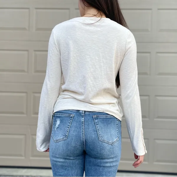 Madewell Cream White Soft Modal Knit Long Sleeve Crewneck Top Large - Image 2