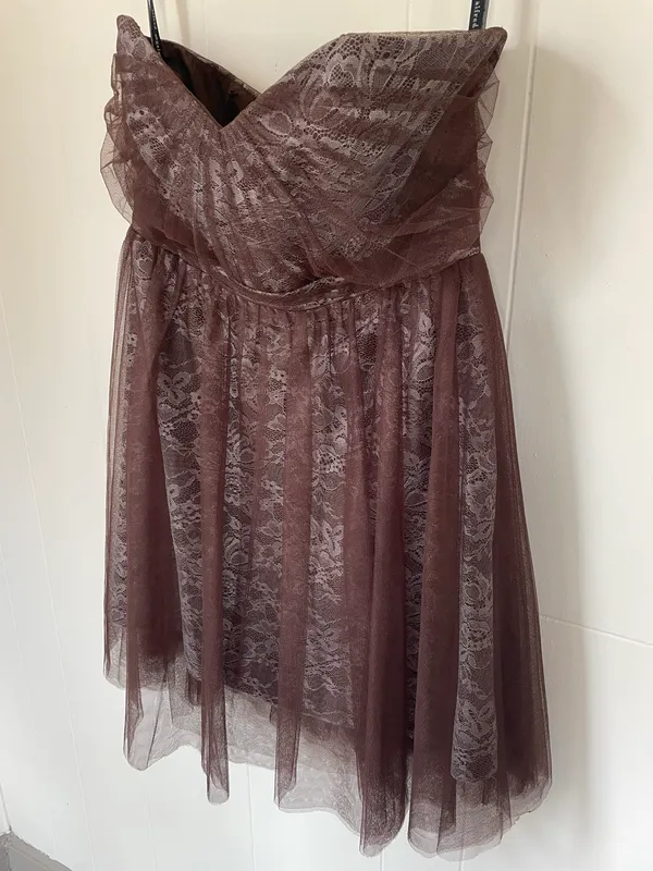 strapless formal dress brown lace women’s size 12 prom dance Y2K - Image 13