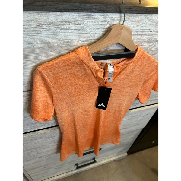 Adidas Golf Women XS Orange Heathered Short Sleeve Mandarin Polo Shirt NWT - Image 4