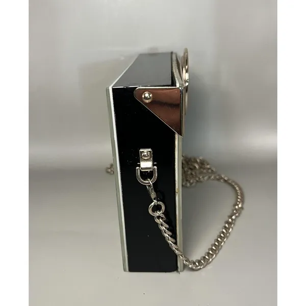 Zara Clutch Bag Womens Silver White Acrylic Shell Purse Chain Shoulder Evening - Image 11