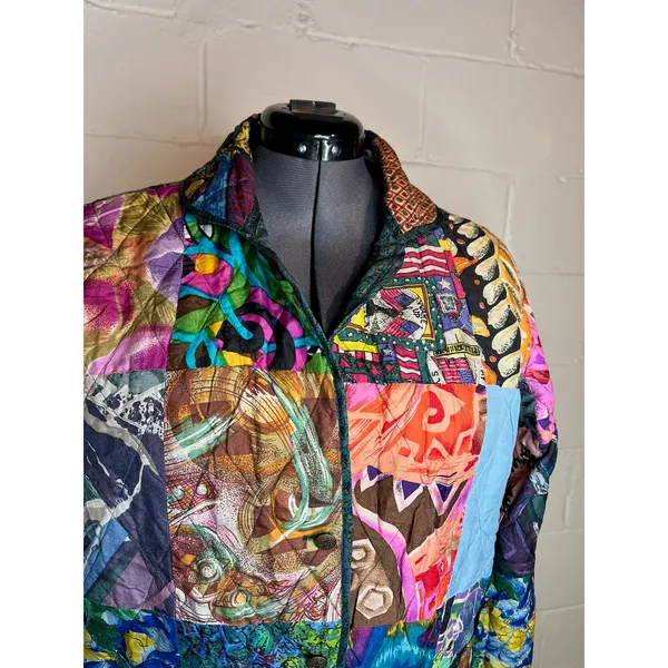 Jacket Quilted silk reversible bright green blue pink Size XL - Image 11