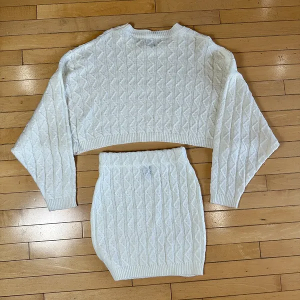 PRINCESS POLLY Cream Cable Knit Sweater Set Cropped Mini Skirt Size XS/S - Image 9
