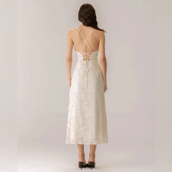Rihoas Apricot Jacquard Corset Slip Maxi Dress - Image 3