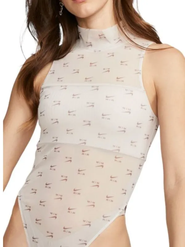 NWT NIKE AIR PRINTED MOCK-NECK BODYSUITSheer Mesh AOP Large Tank Brown - Image 3