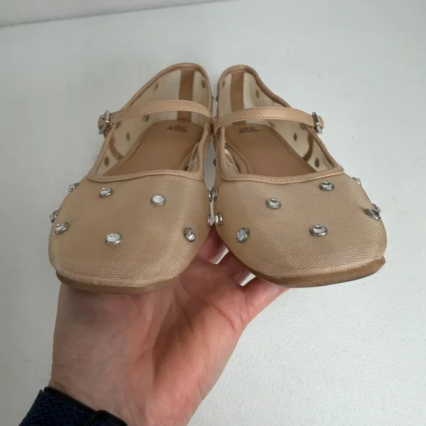 Wild Fable 9.5 Mary Jane Elsa Mesh Ballet Flats Studded Beige Buckle Strap Shoes - Image 7
