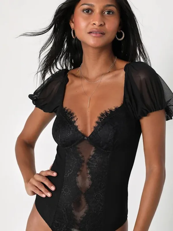 LULU's Sexy Chic Black Lace Bustier Date Night Party Vacation Bodysuit - Image 4