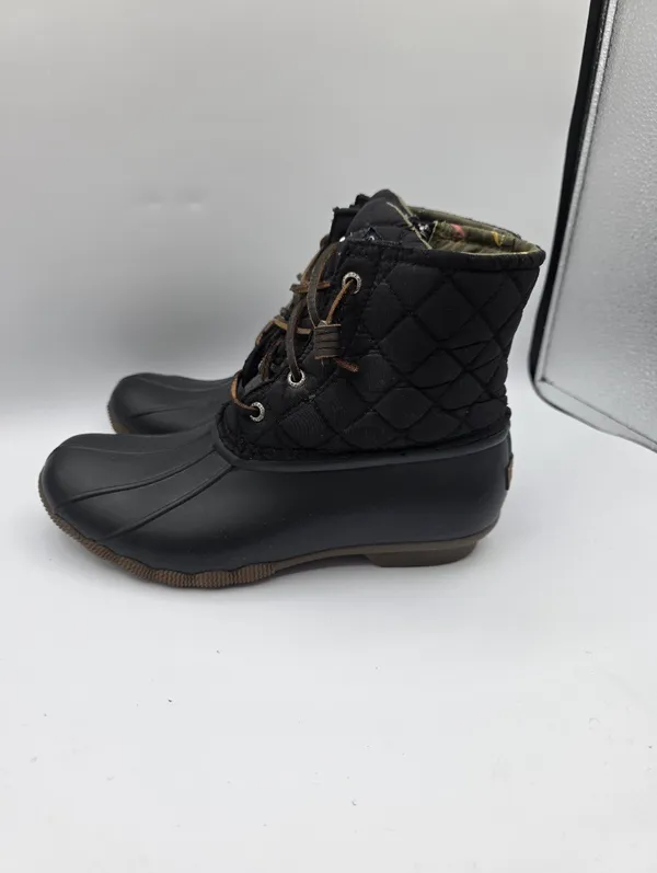 Sperry Women's Saltwater Quilted Duck Boot Size Waterproof Black Slip On Boots - Image 2