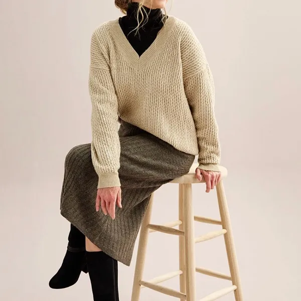 NWT Nine West Women's Knit V-Neck Sweater - Beige - Image 2