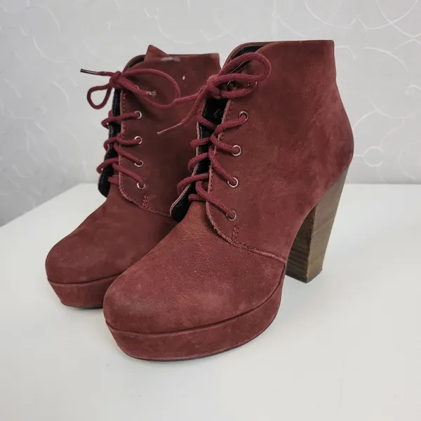 Steve Madden Women's Boots 7.5 Raspy Burgundy Wine Nubuck Suede Platform Lace Up - Image 2