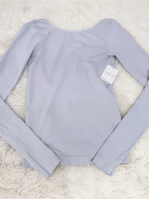 FREE PEOPLE low Back Long Sleeve‎ Tee Top Medium Large Gray Seamless Balletcore - Image 3