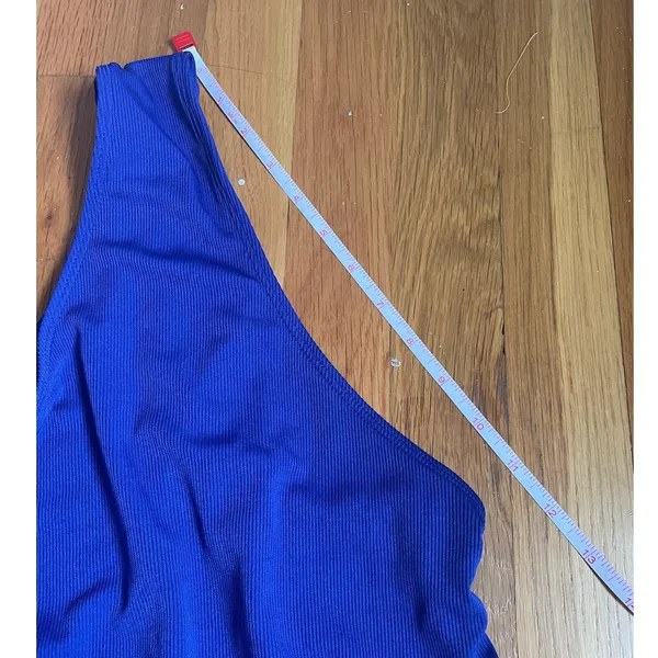 Blue Ribbed Low Back One Piece Swim Suit Bathing Suit‎ EUC Thong Minimalist Med - Image 5