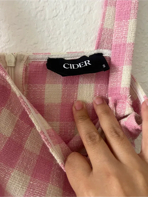 Cider Square Neck Pink Check Split Mini Dress Small‎ - Image 4