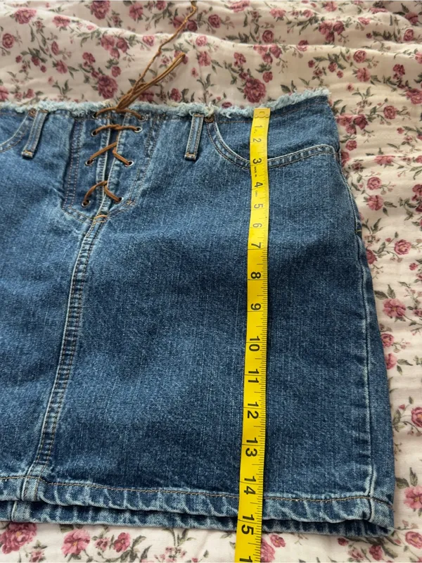 Vintage Denim Lace-Up Mini Skirt - Blue - Image 5