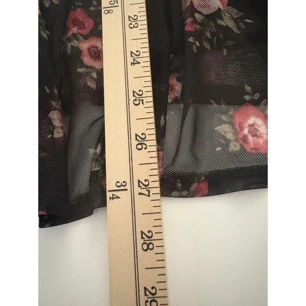 Thyme & Honey Midi Skirt Size S Black Floral Mesh Ruffle Whimsigoth Dark Romance - Image 10