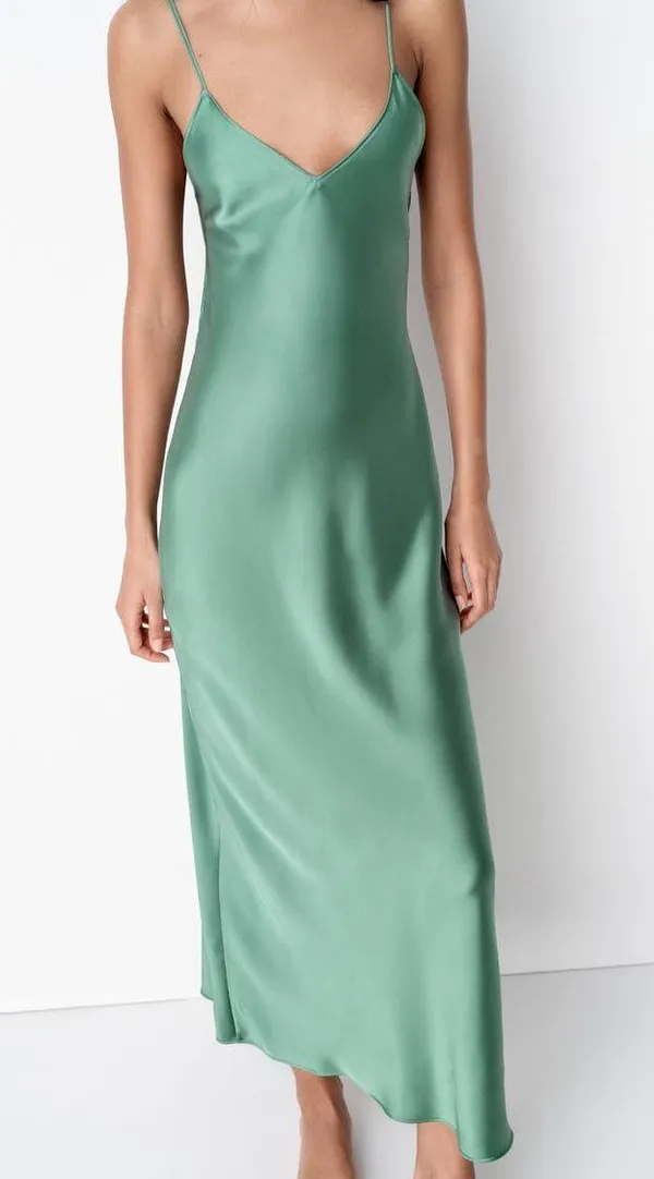 Zara Dress wedding emerald green Slip Midi Satin Effect Maxi Coctail Party - Image 15