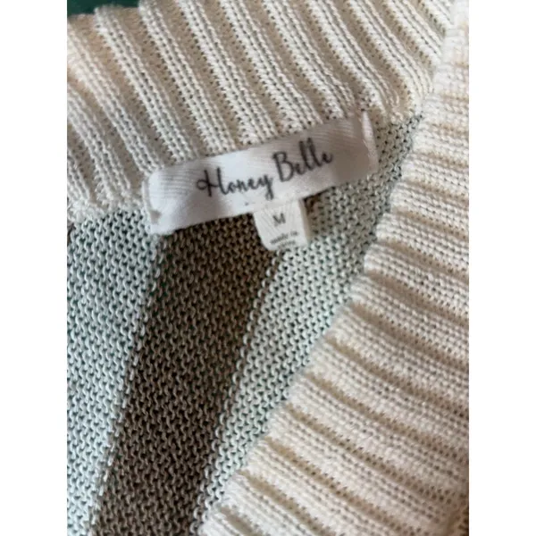 Honey Belle Sweater Womens Med Crop Top Tight Knit Brown & Ivory - Image 12