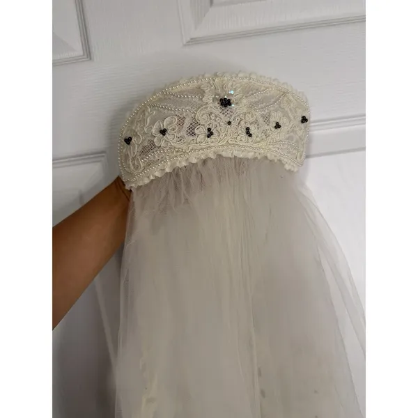 Priscilla Wedding Veil Comb Headpiece Lace Sheer Floral Ivory Wedding Ethereal - Image 2