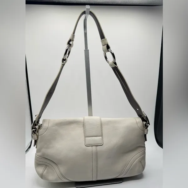 Coach vintage3653 Soho Y2k Double Pocket Buckle Flap Cream Leather Shoulder Bag - Image 2