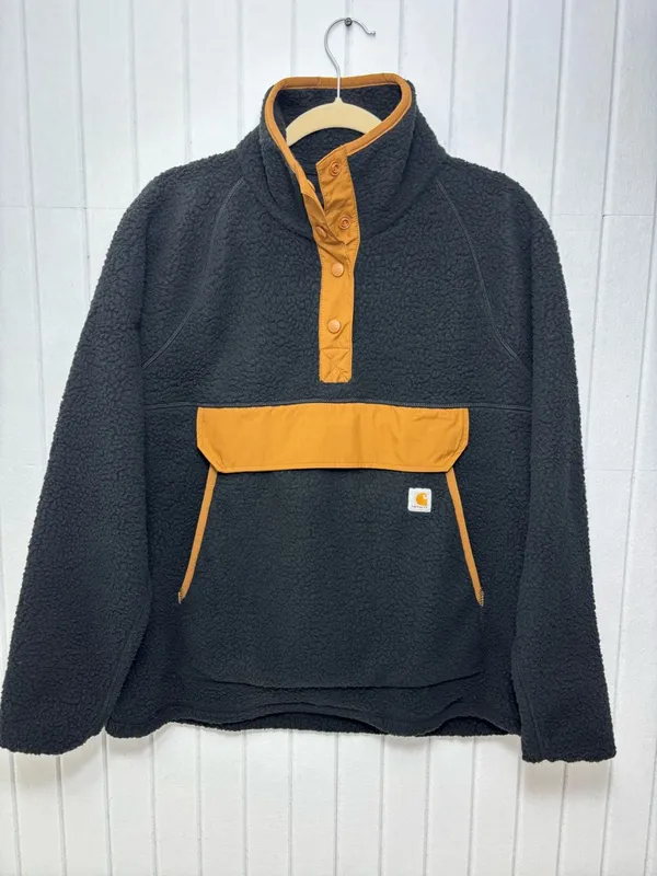 Carhartt Quarter Snap Fleece Pullover Black Tan Relaxed Fit Teddy Jacket‎ size L - Image 2