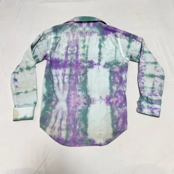Tie-Dye Long Sleeve Button-Up Shirt - Purple & Green - Image 2