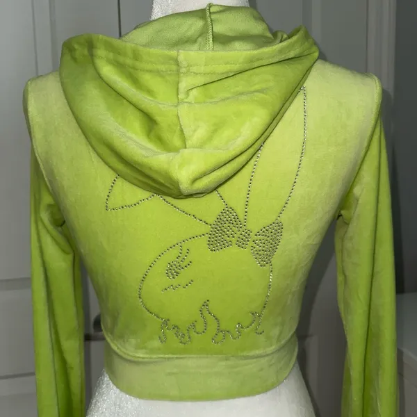 Lime Green Rhinestone Bunny Cropped Hoodie - Image 3