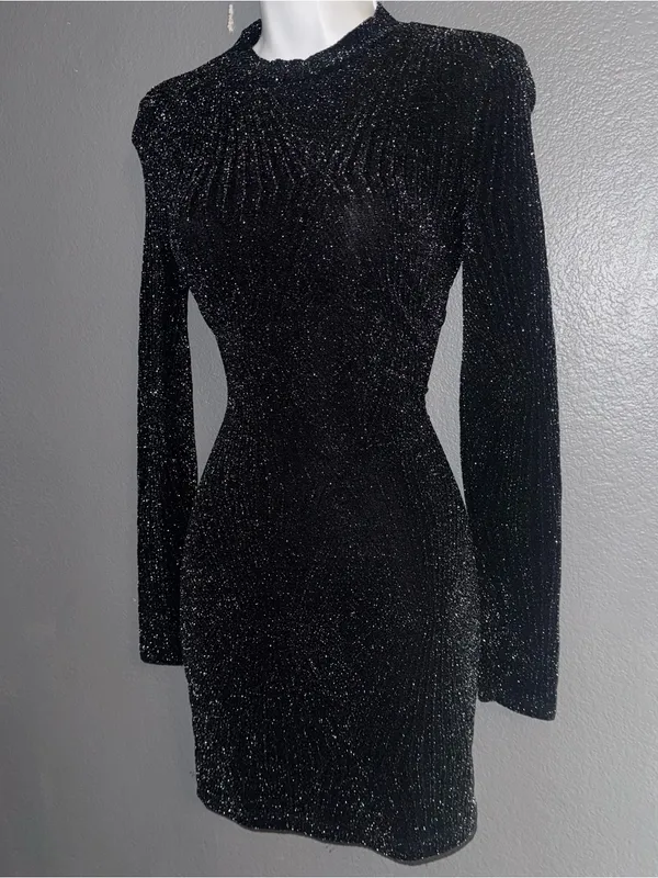 Women's Windsor Little Black Long Sleeve Sparkly Mini Sexy Dress size XS - Small - Image 3