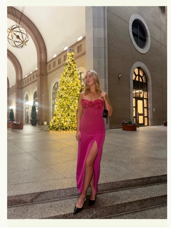 Monique Lhuillier Stella Rosette Strapless Corset Maxi Dress Fuchsia - Image 5