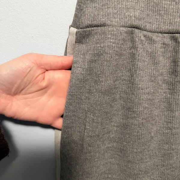 Ribbed High Waisted Tummy Control Drawstring Wide Leg Color Block Fleece Trouser - Image 9