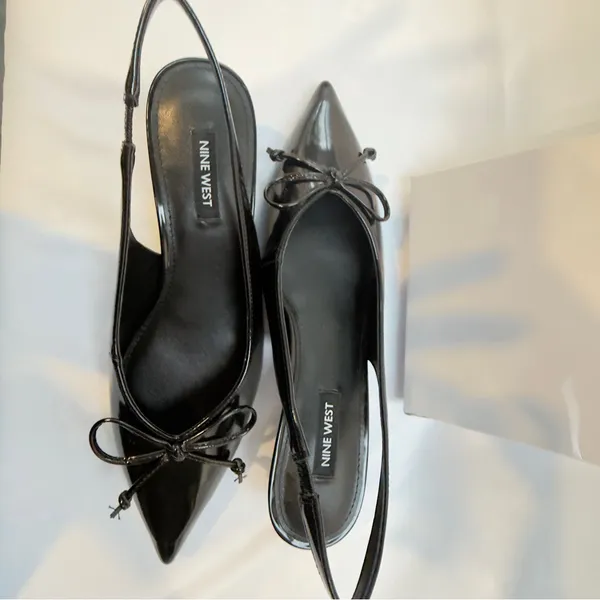 Nine West Evaa Pointy Toe Kitten Heel Pumps Faux Patent Leather Size 6.5- new! - Image 13