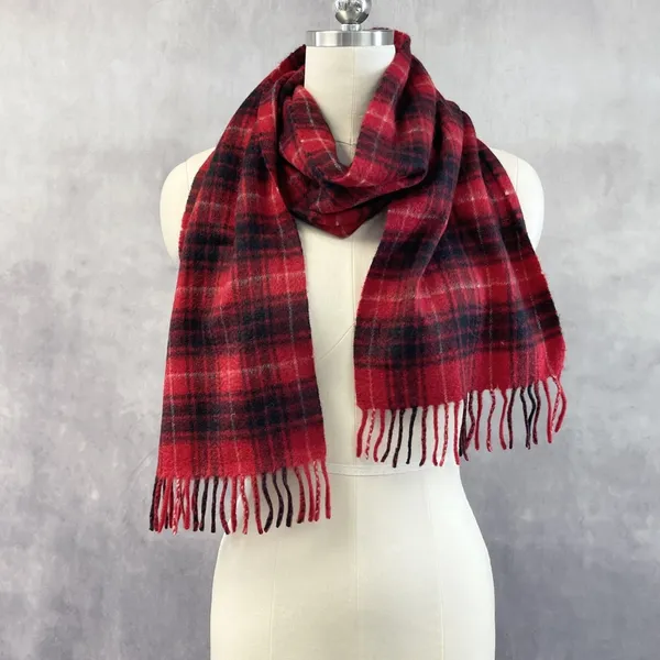Red Plaid Cashmere Scarf Soft Warm Minimal Tartan Old Money Preppy Winter Target - Image 7