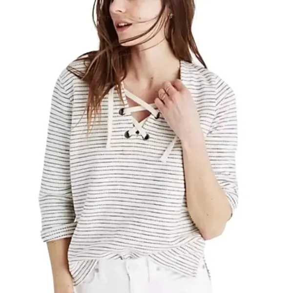 Madewell striped lace up sweater - Image 2