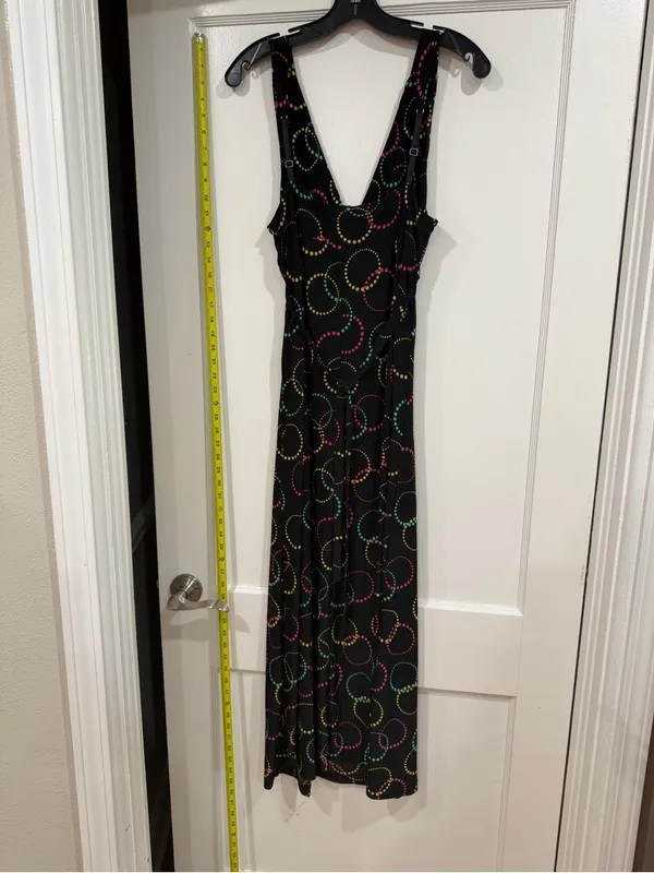 Ambrielle Black Maxi Dress with Pink, Yellow & Teal Dot Circles - Image 5