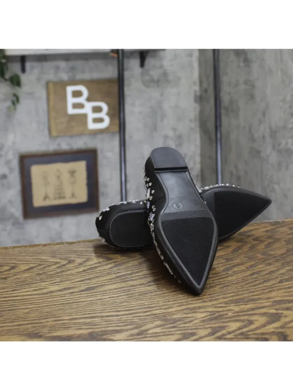 A New Day Womens Satin Rhinestone Pointed Toe Flats Black 6M - Image 5