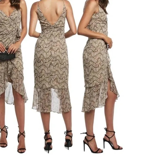 Bardot Ellie Faux Wrap Chiffon Dress Animal Python Print - Image 2
