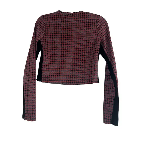 ✨Free People Boston Square Neck Sz Medium Tee Red Plaid Long Sleeve✨ - Image 5