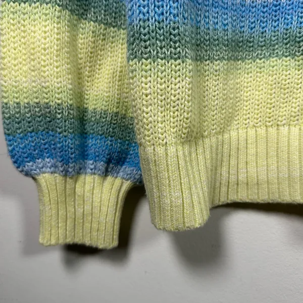 Loft Womens Blue Yellow Striped V-Neck Shaker Knit‎ Cotton Blend Sweater Medium - Image 6